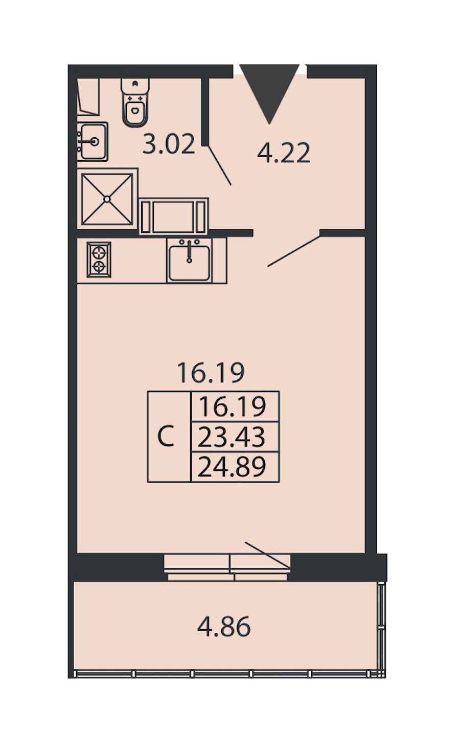 Квартира студия 23.43 м², 3/12 эт., ЖК «Полис ЛАВрики»